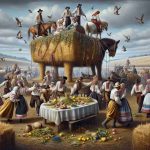 A high-resolution, realistic image of a scene depicting unique activities common in Ukraine, bordering on the realm of imagination. This could include traditional folk festivals, extravagant costumes, agricultural functions or perhaps a scene from a folk tale.